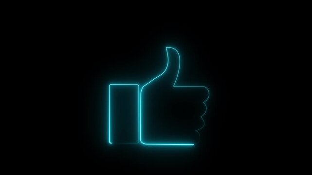 Abstract neon hand symbol two finger icon animation on black background..ike color cyan animation saber video . And black background .