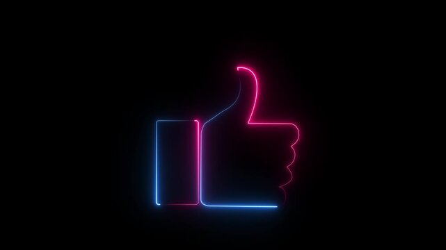 Abstract neon hand symbol two finger icon animation on black background..ike color blue and pink animation saber video . And black background .