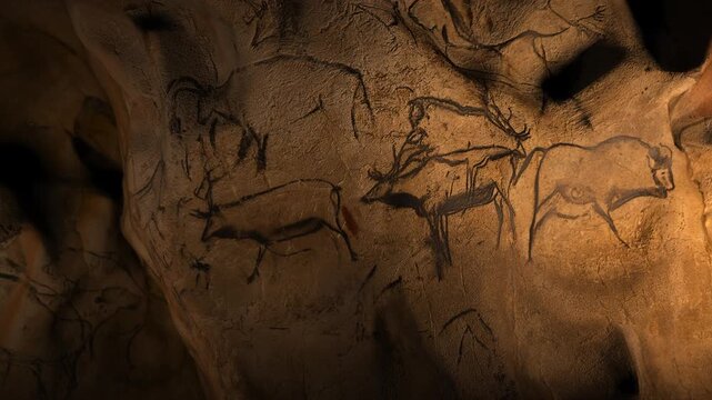 Parietal art from the Chauvet-Pont-d'Arc cave. Documentary footage.

