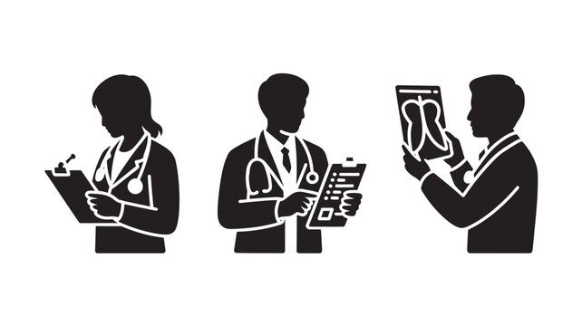 Medical Professionals Silhouettes Reviewing Patient Files And X Rays