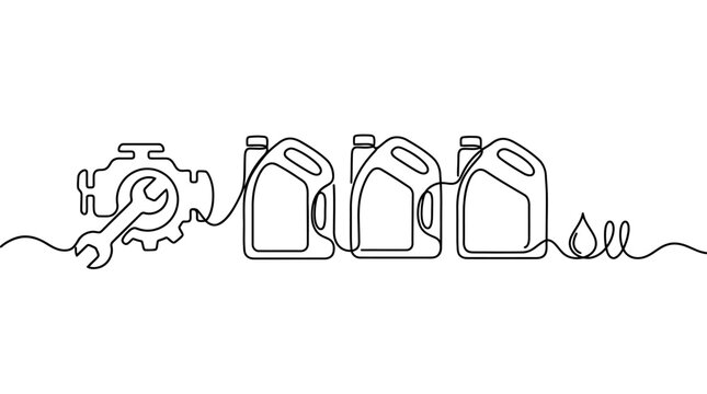 Engine And Oil Can Line Drawing Continuous One line Illustration