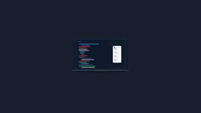Motion of Coding Screen with Programming Language Texts and Digital Interface.