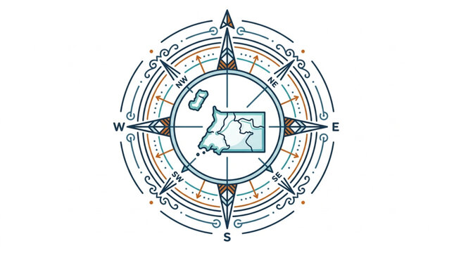 Compass Rose with Equatorial Guinea Map Inside.