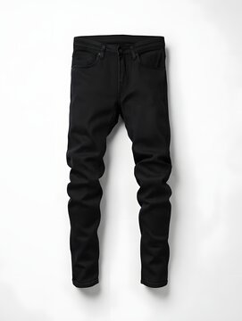 Black Slim Fit Jeans Front and Back View on White Background
