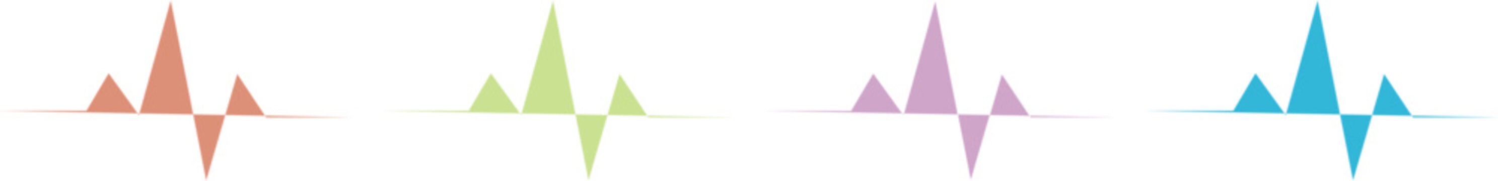 A collection of four vibrant minimalist heartbeat pulse lines. These sharp angular vector graphics represent rhythm life and energy suitable for medical fitness or digital technology themes.