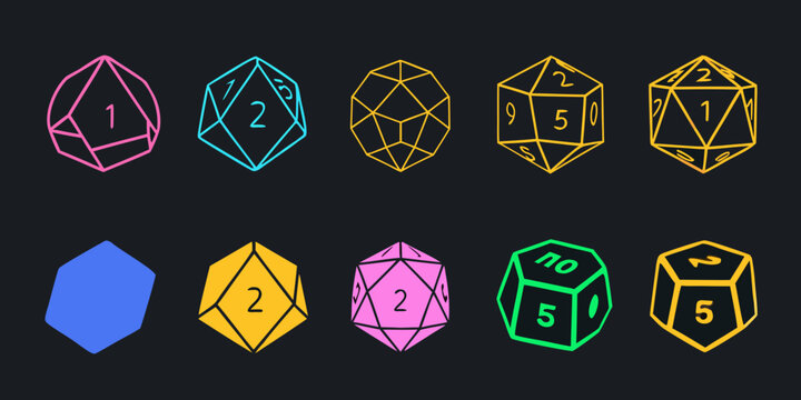 Isometric Polyhedral Dice Collection Colorful Vector Illustration