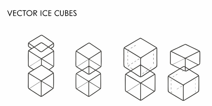 Vector Ice Cubes In Minimalist Line Art Style