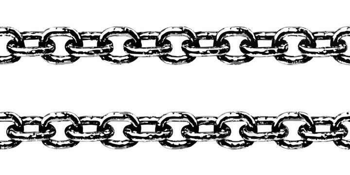 Silver chain links with repeating pattern on a white background