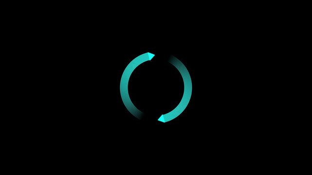 Circle arrow refresh and reload icon animation with loading progress on black background.