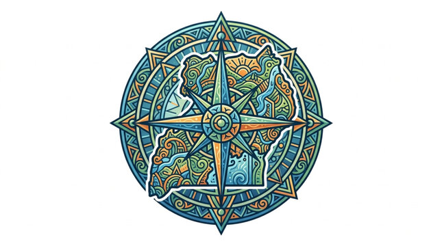 Compass Rose with Map of Uganda Inside.