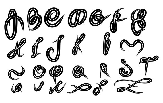 set of numbers,Hand drawn decorative swirl alphabet vector font set
