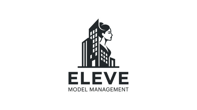 Eleve model management logo with woman profile and building.