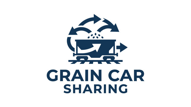 Grain car sharing logo with recycling arrows and freight.