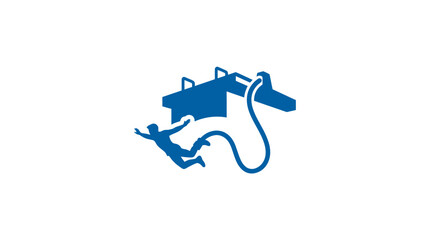 Blue silhouette of person performing bungee jump from platform. © bakooh