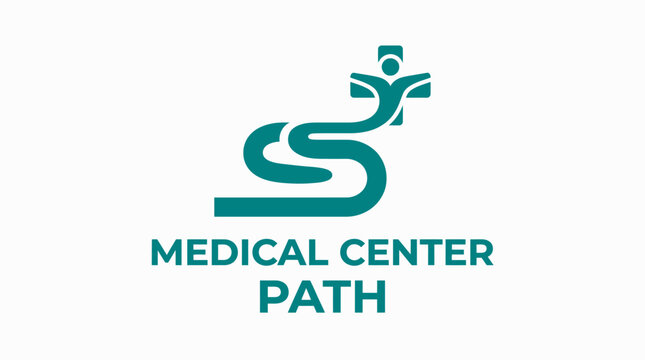 Medical center path logo with teal s-shaped road.