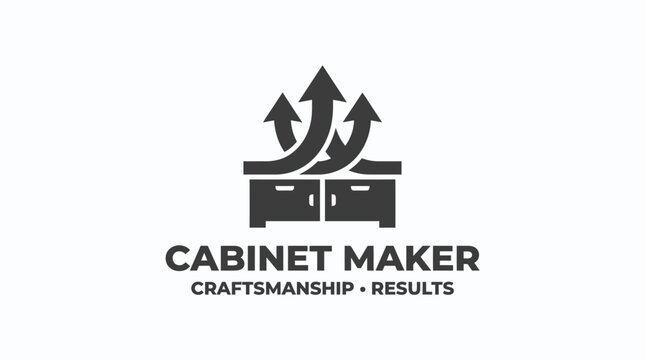 Minimalist logo for a cabinet maker with tool icons.