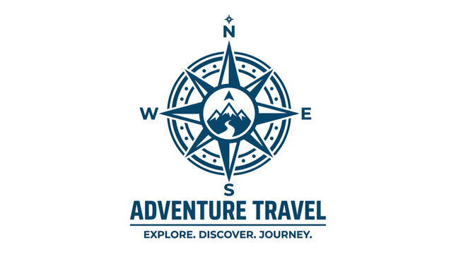 Nautical compass rose logo for adventure travel brand identity.