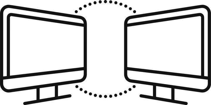 Computer connection line icon with two monitors syncing data and screen sharing vector illustration