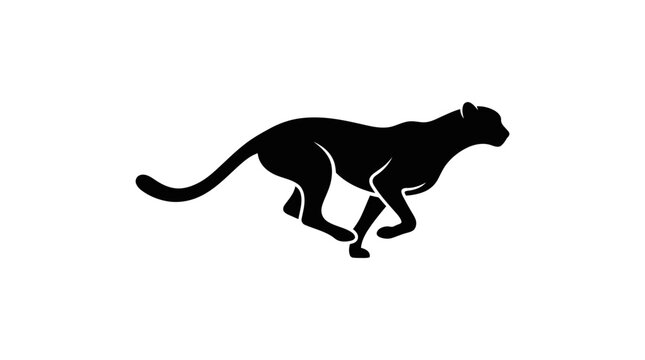Black silhouette of a panther in mid stride against a white background