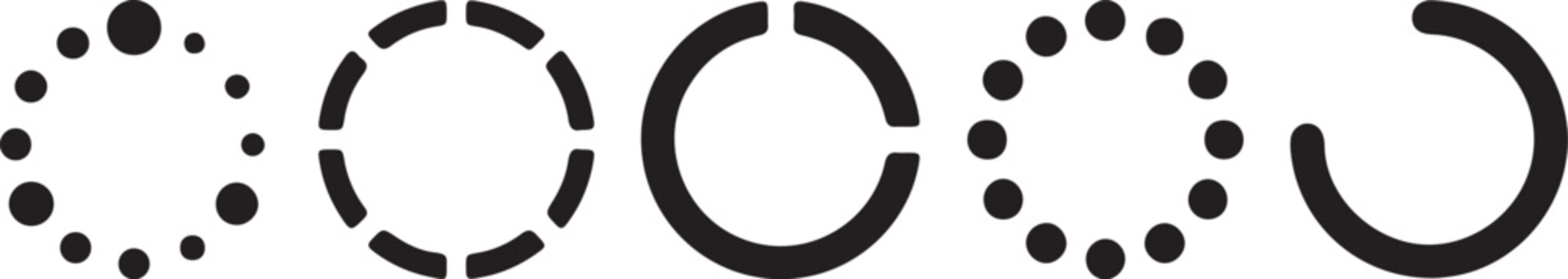 Loading icon set. Progress bar icons. Buffering spinner vectors. Flat UI elements. Waiting symbols. Website loading status. Software update graphics. Circular progress symbols. Minimalist preloader