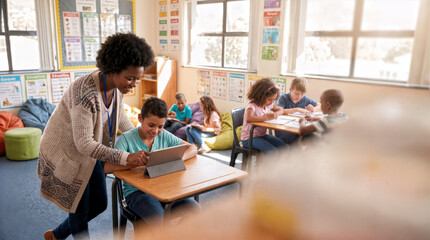Fototapeta premium Teacher Supporting Individual Learning Needs in the Classroom