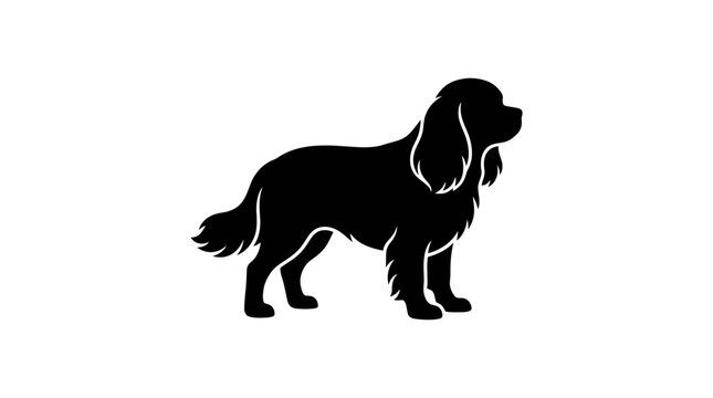 Silhouette of a long haired hunting dog standing in profile