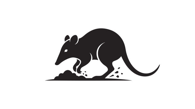 Silhouette of a kangaroo digging in dirt with tail and strong legs