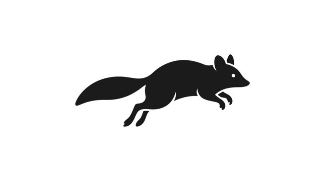 Black silhouette of a possum in motion isolated on white background