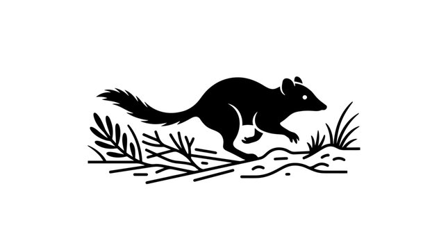Black and white illustration of a running squirrel in nature