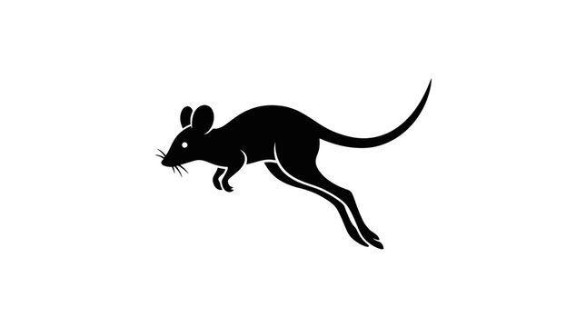 Black silhouette of a leaping rodent on a white background
