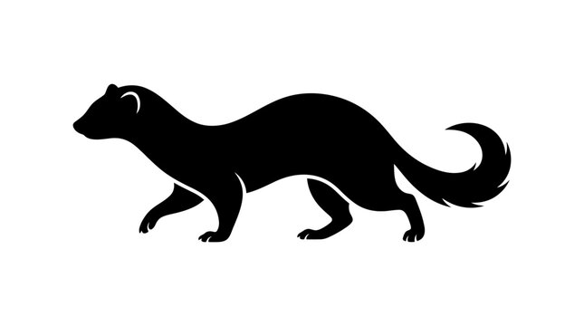 Black silhouette of a walking mongoose on white background