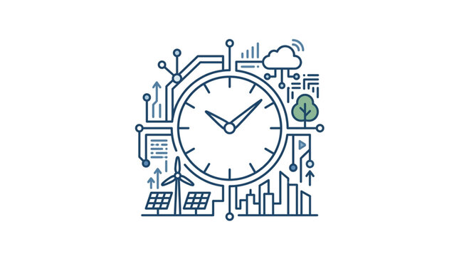 Digital clock integrated with renewable energy and smart city technology.