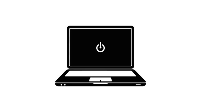 Laptop computer with power button icon on black screen