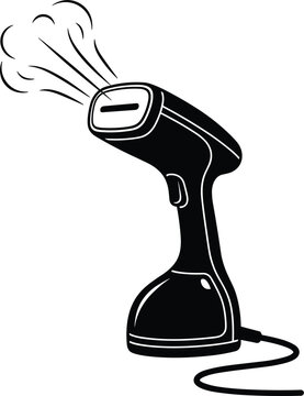 Garment steamer icon solid black vector glyph of handheld fabric steamer with hot vapor steam clouds