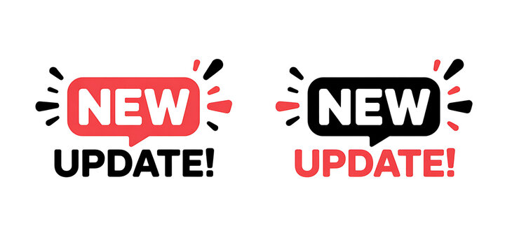 Two new update notification badges one red and one black with white and red text on a white background Keywords: new