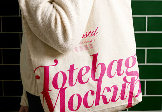 Canvas Tote Bag with Person in Hoodie Mockup