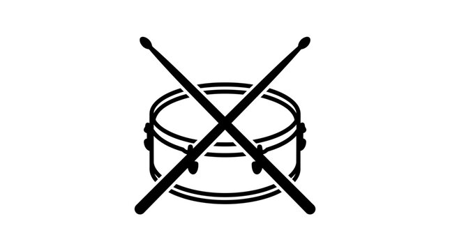 Simple line art of a marching drum with crossed drumsticks