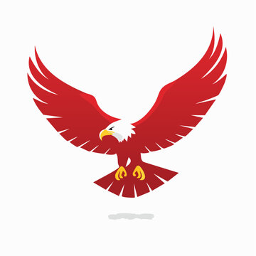 Stylized Red Eagle Flying with Wings Spread