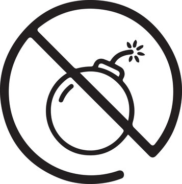 An image of a prohibited explosive device. one line art icon drawing vector
