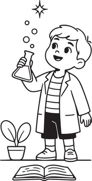 Lets write science kids book flrat illustration. one line art icon drawing vector