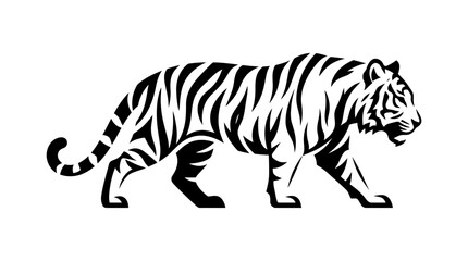 Fototapeta premium Black and white tiger illustration in walking pose