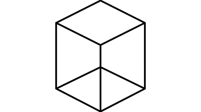 Geometric cube optical illusion in black and white line art