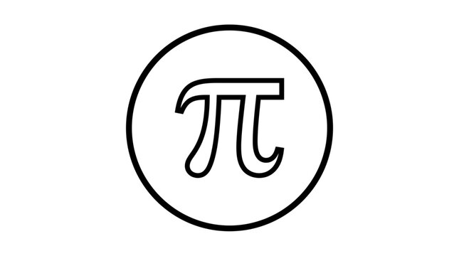 Mathematical symbol pi in black circle on white background
