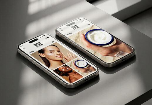 Two Smartphones Flat Lay Display Mockup