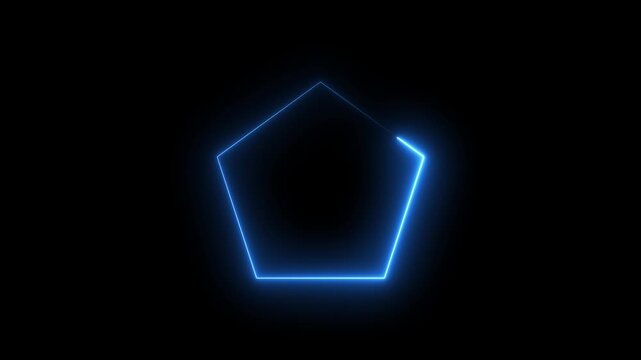 Glowing blue neon pentagon frame with smooth loading animation on black background.