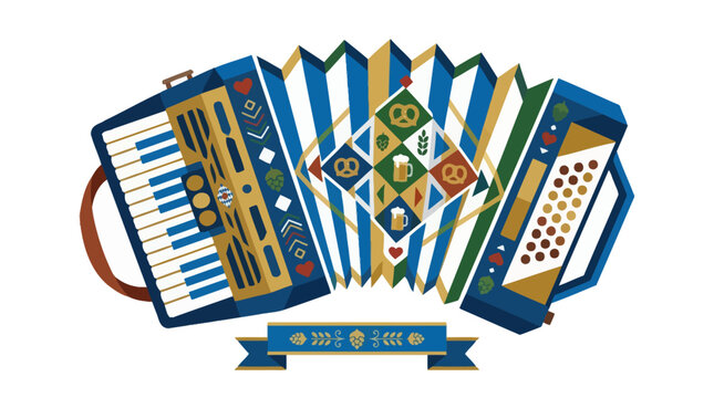 Traditional accordion instrument with Bavarian folk motifs.