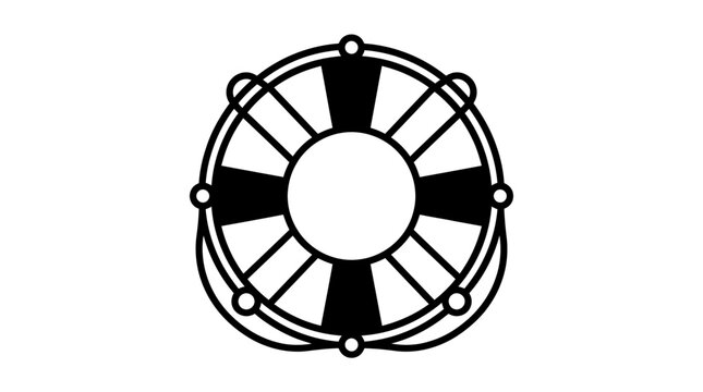 Minimalist black and white dharma wheel symbol on white background