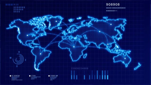 World map connections World Communication Business Technology Network &ndash; Global Data Exchange, Digital Connections, Futuristic Tech Background, Innovation Concept