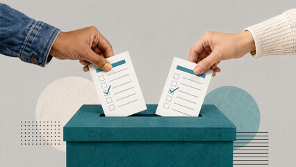 Obraz na płótnie Canvas People Casting Ballots in Voting Box