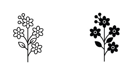 Fototapeta premium Floral branch vector icon set with detailed flowers and leaves in two styles